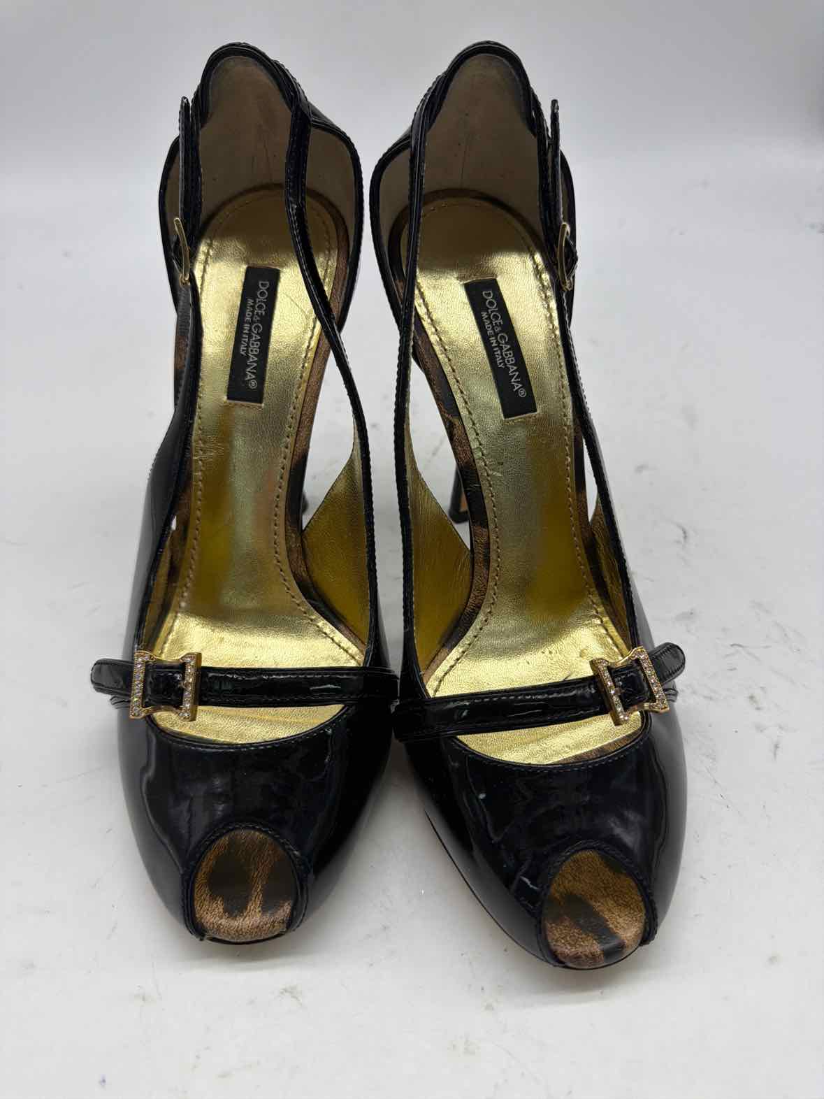 Pre-Owned Dolce & Gabbana Black Size 6.5 Patent Leather Peep Toe Heels | True Fashionistas.