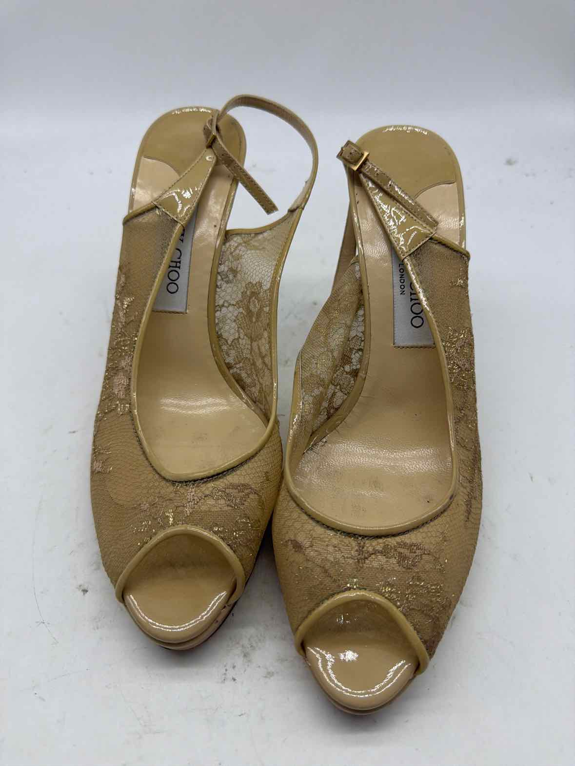 Pre-Owned Jimmy Choo Gold Size 11 Lace Slingback Heels | True Fashionistas.