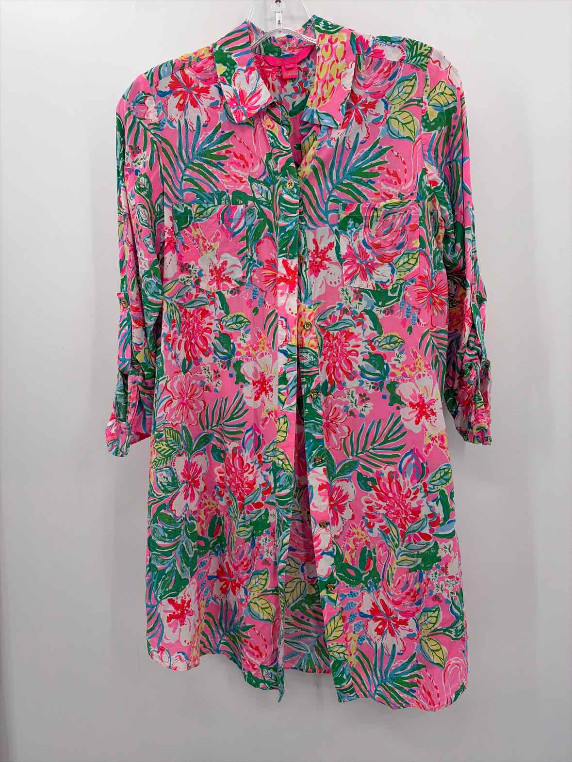 Pre-Owned Lilly Pulitzer Pink Size XS Button Down Knee Length Long Sleeve Dress | True Fashionistas.