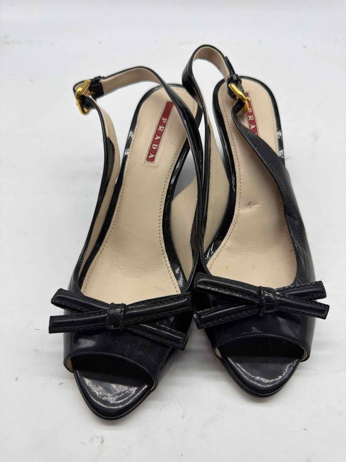 Pre-Owned Prada Black Size 36.5 Patent Leather Wedge Heels | True Fashionistas.