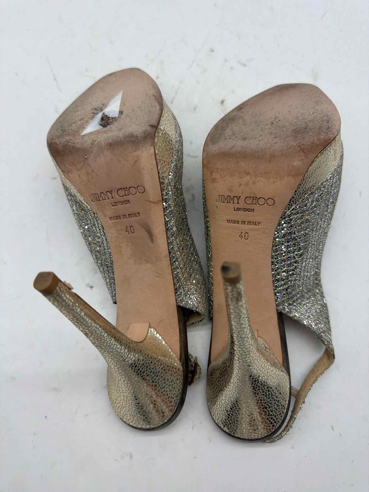 Pre-Owned Jimmy Choo Gold Size 10 Slingback Heels | True Fashionistas.