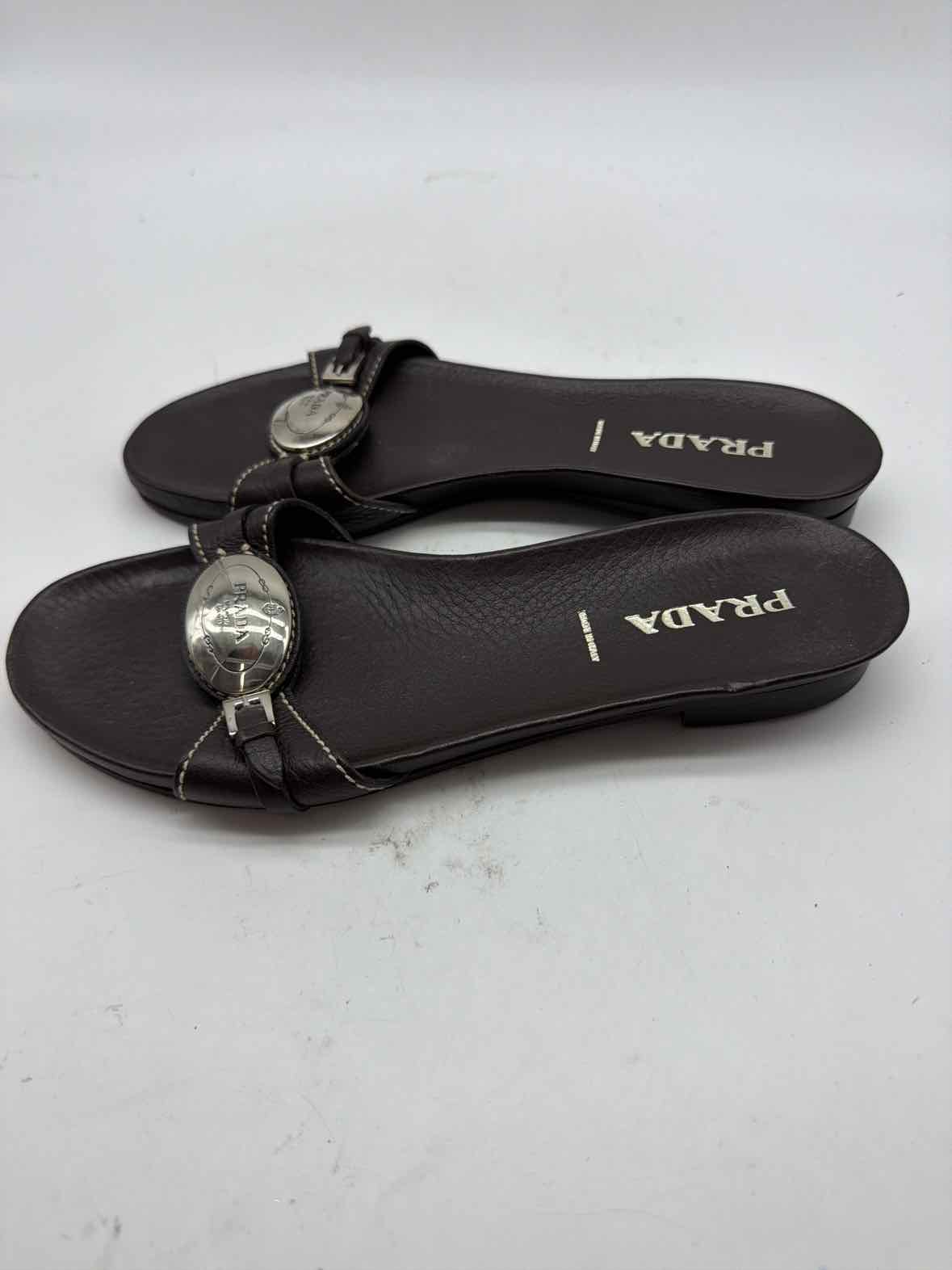 Pre-Owned Prada Brown Size 37.5 Mule Sandals | True Fashionistas.