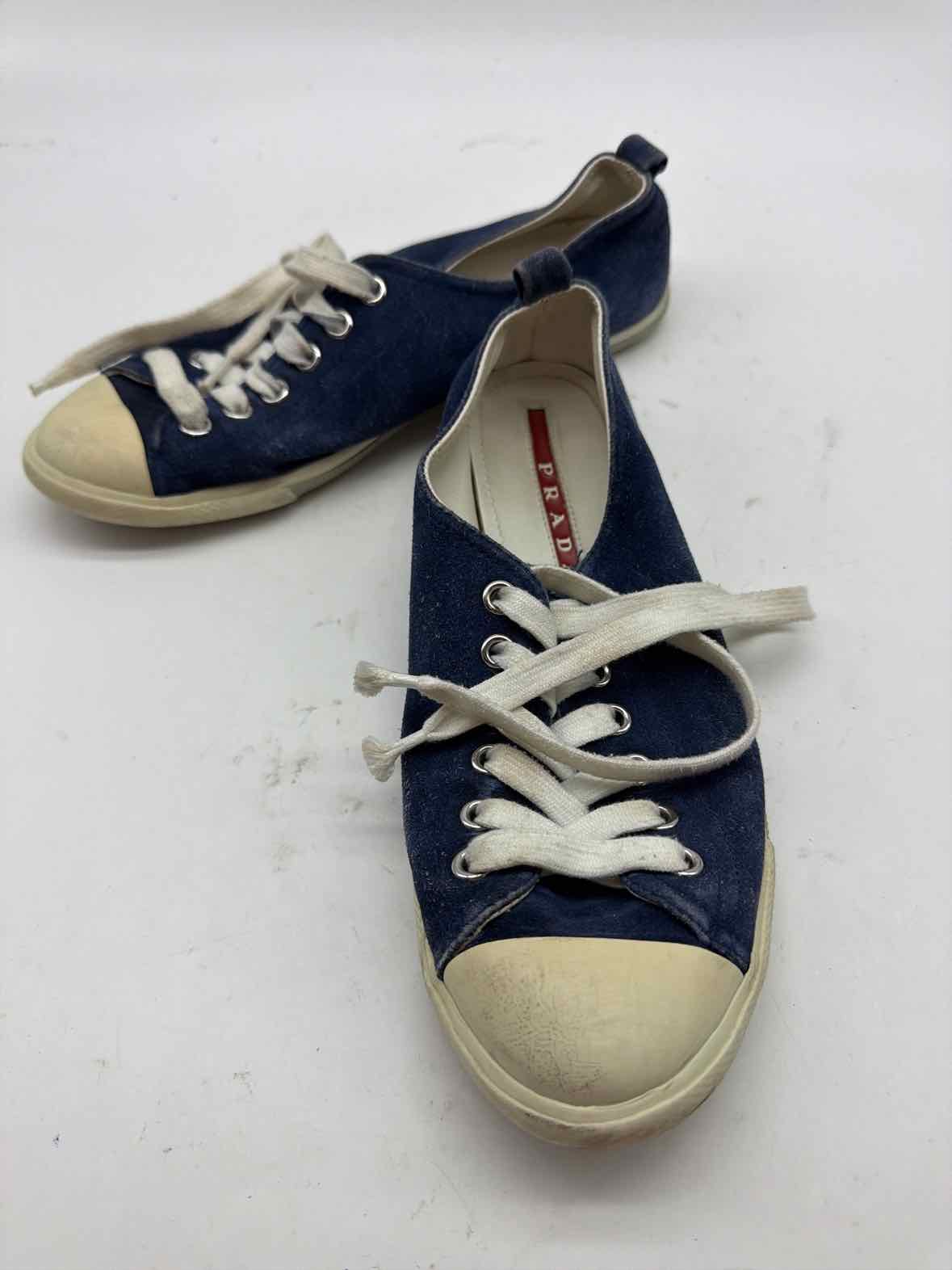 Pre-Owned Prada Blue Size 36.5 Suede Fashion Sneaker Athletic Shoes | True Fashionistas.