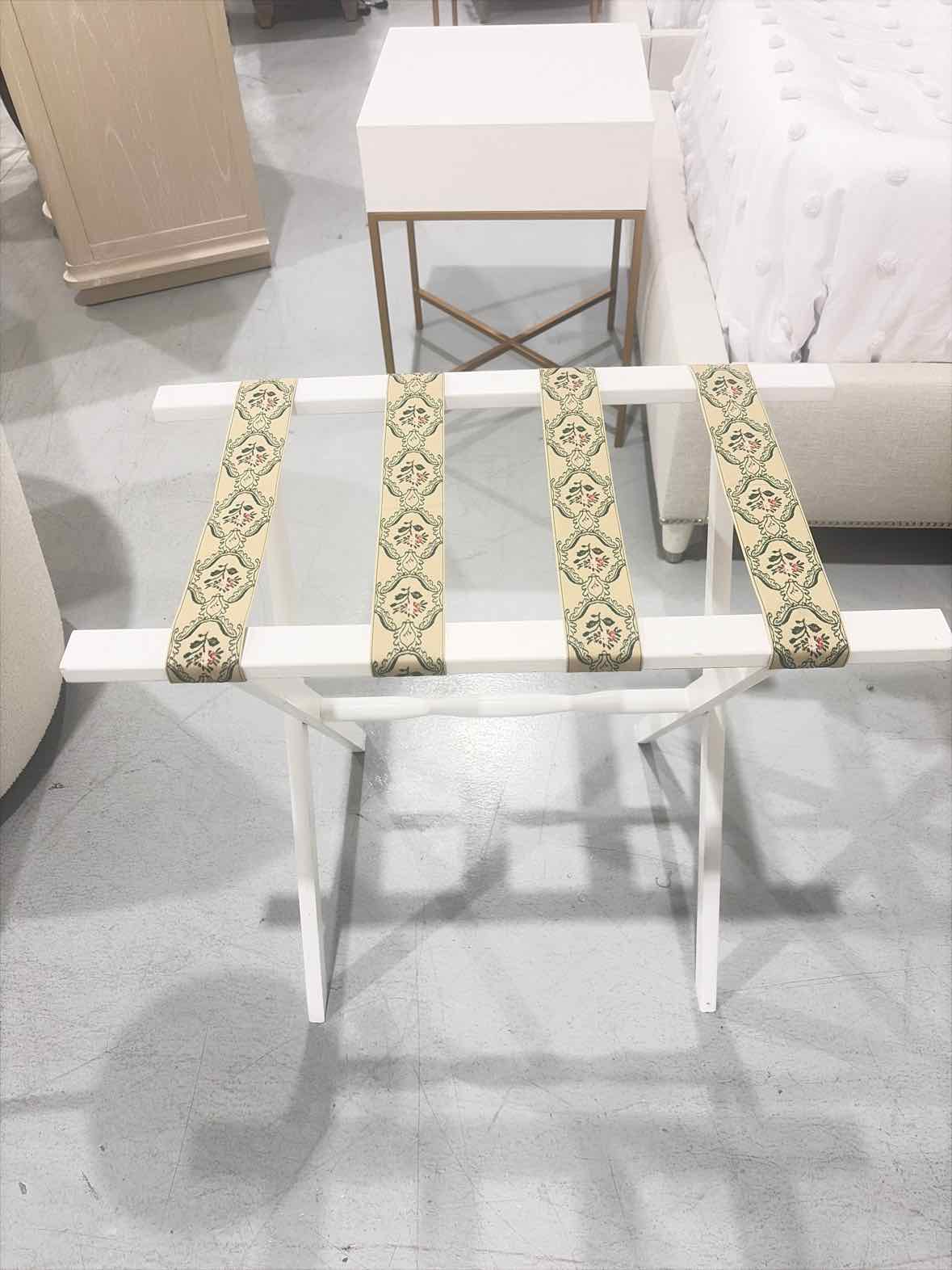 Scheibe White Wood Luggage Rack | True Fashionistas.