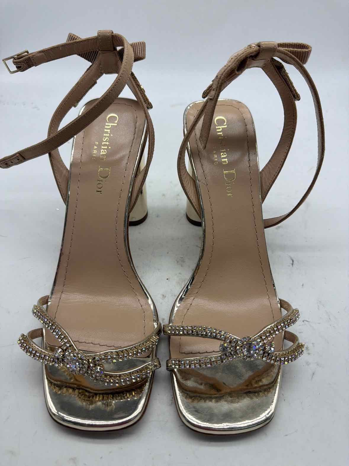 Pre-Owned Christian Dior Gold Size 7 Strappy Heels | True Fashionistas.