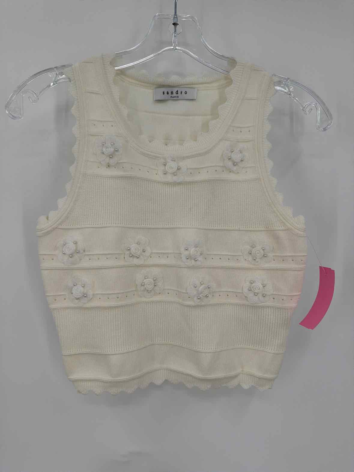 Pre-Owned Sandro White Size Large Knit Cropped Tank Top | True Fashionistas.