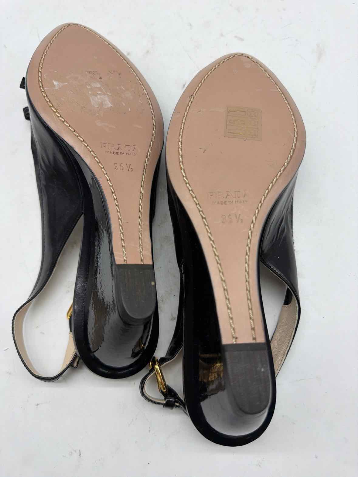 Pre-Owned Prada Black Size 36.5 Patent Leather Wedge Heels | True Fashionistas.