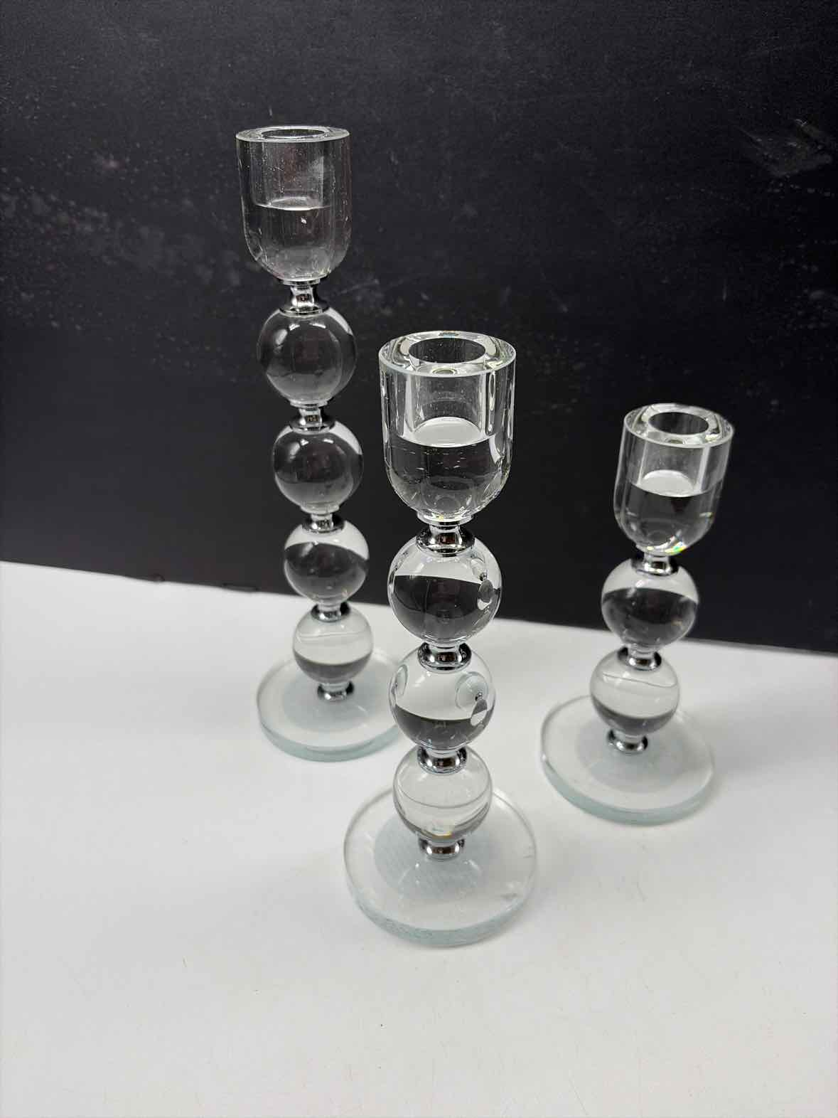 Set of 3 Bobbin Crystal Taper Candlesticks Set of 3 | True Fashionistas.