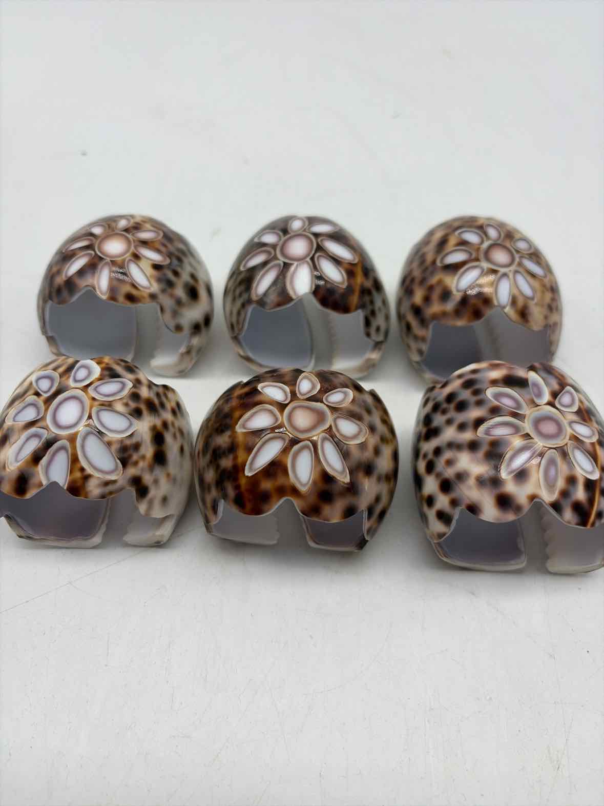 Set of 6 Tiger Cowrie Shell Napkin Rings | True Fashionistas.
