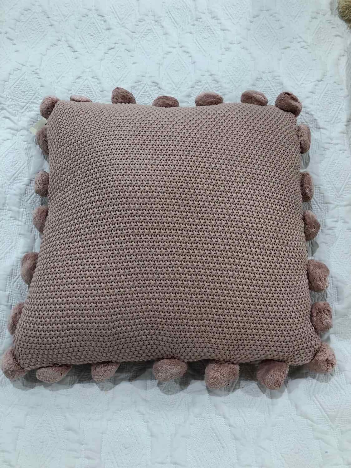 K&K Interiors Pink Knit Pom Pom Pillow | True Fashionistas.