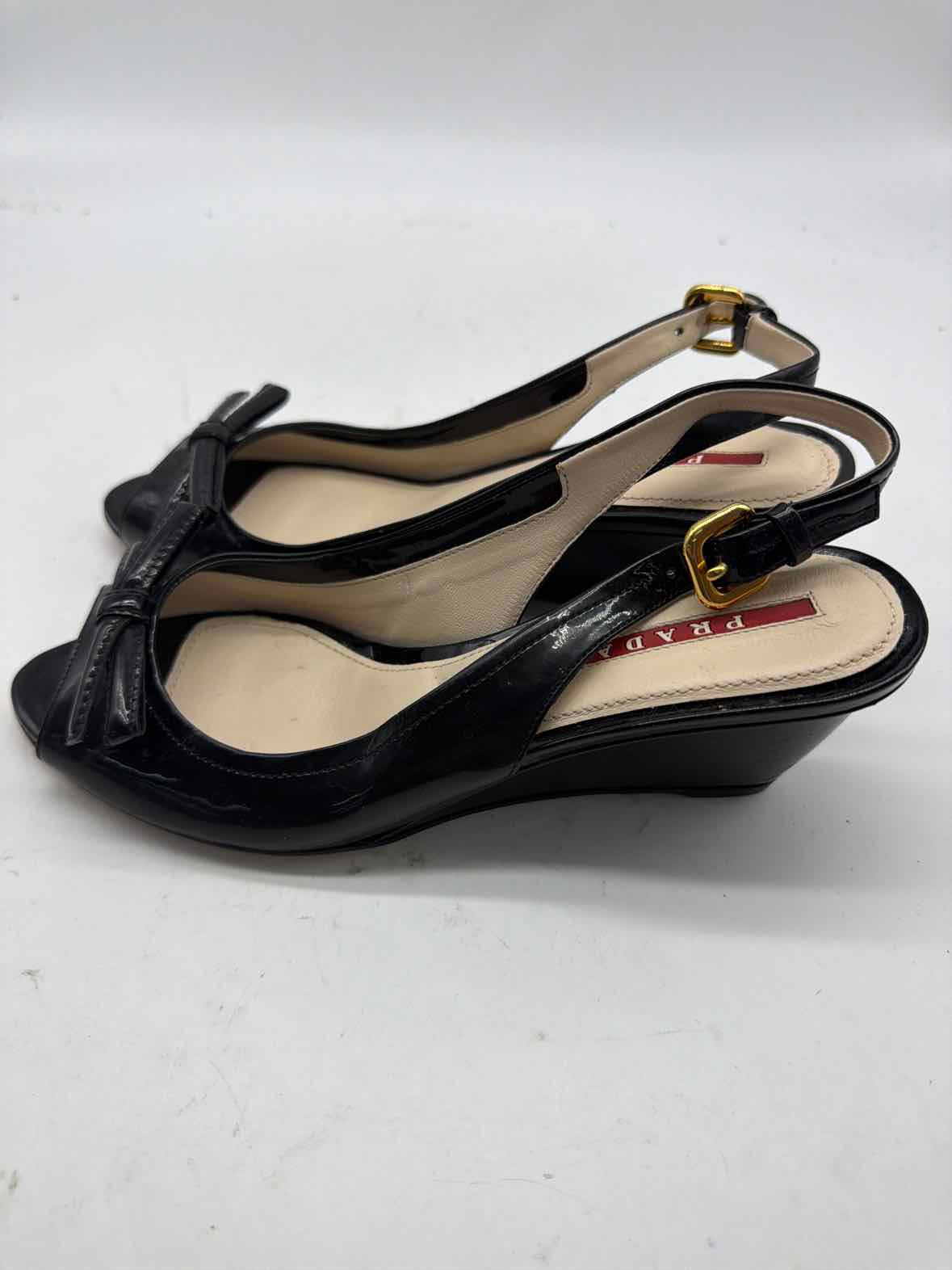 Pre-Owned Prada Black Size 36.5 Patent Leather Wedge Heels | True Fashionistas.