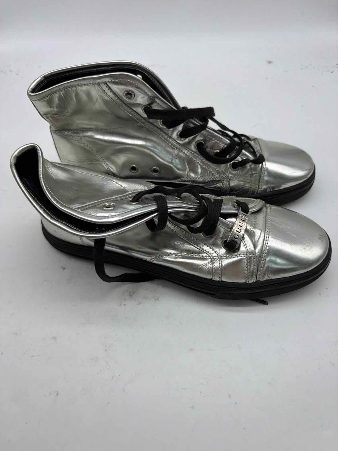 Pre-Owned Gucci Silver Size 9 High Top Athletic Shoes | True Fashionistas.