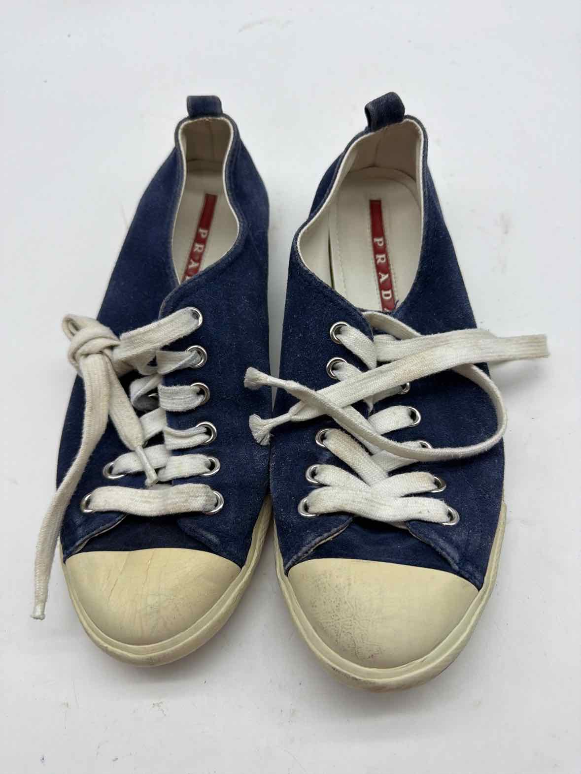 Pre-Owned Prada Blue Size 36.5 Suede Fashion Sneaker Athletic Shoes | True Fashionistas.