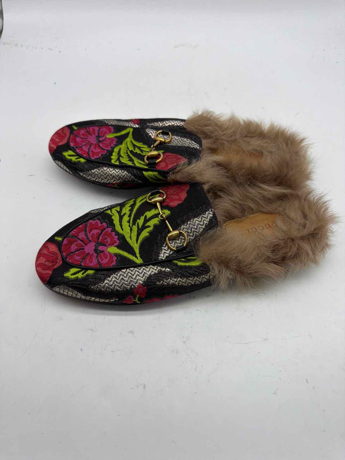 Pre-Owned Gucci Black Size 9 Princetown Floral Mule Flats | True Fashionistas.