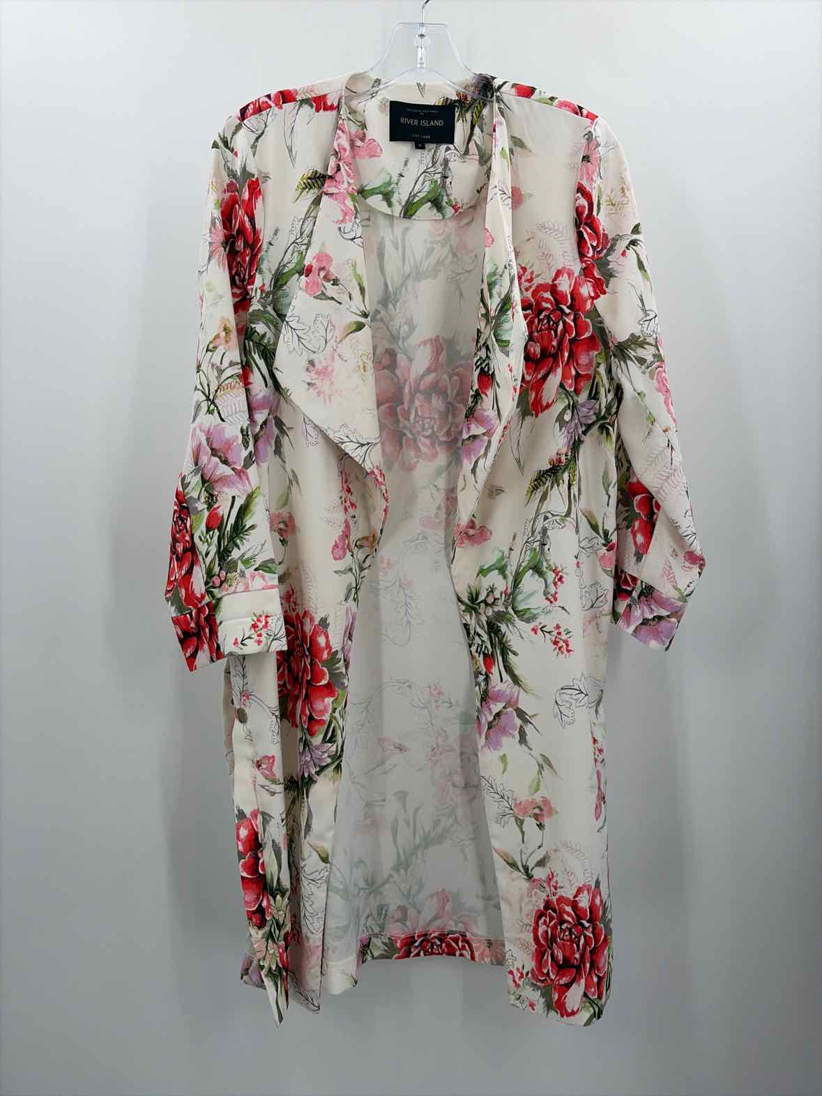 Pre-Owned River Island Ivory Size Small Floral Long Open Jacket | True Fashionistas.