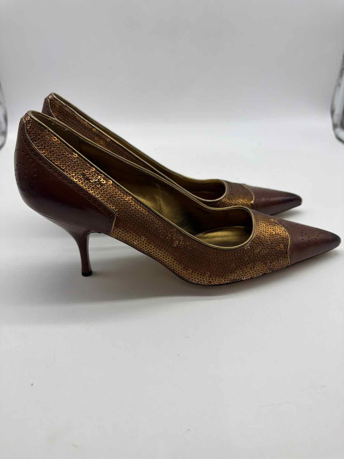 Pre-Owned Prada Gold Size 38.5 Sequin Pump Heels | True Fashionistas.