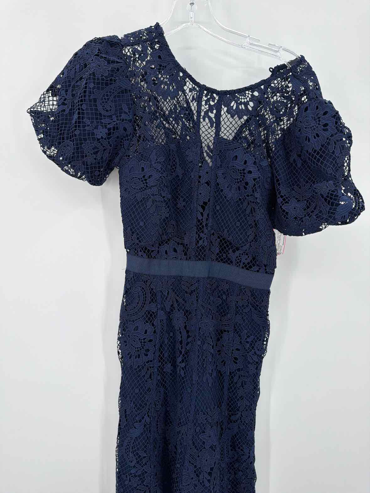 Pre-Owned Self Portrait Navy Size 2 Lace Cocktail Midi Evening Gown | True Fashionistas.