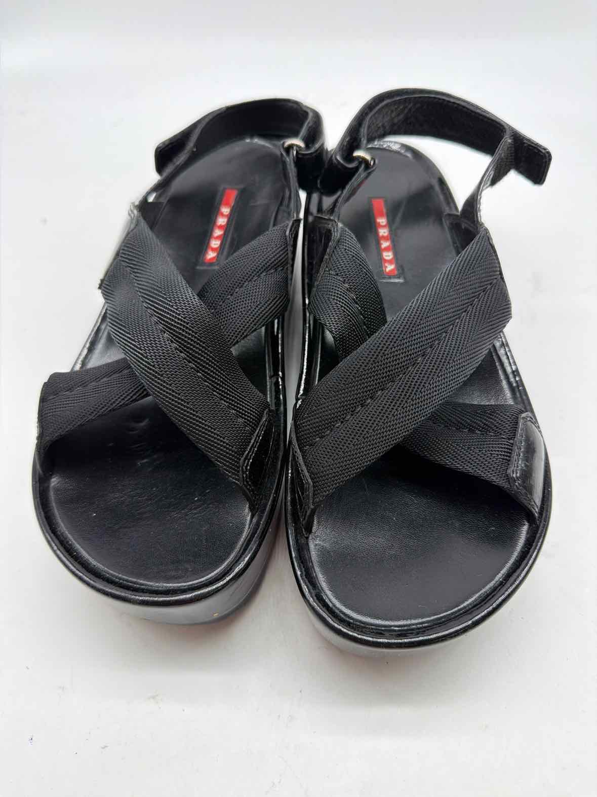Pre-Owned Prada Black Size 38 Patent Leather Platform Sandals | True Fashionistas.