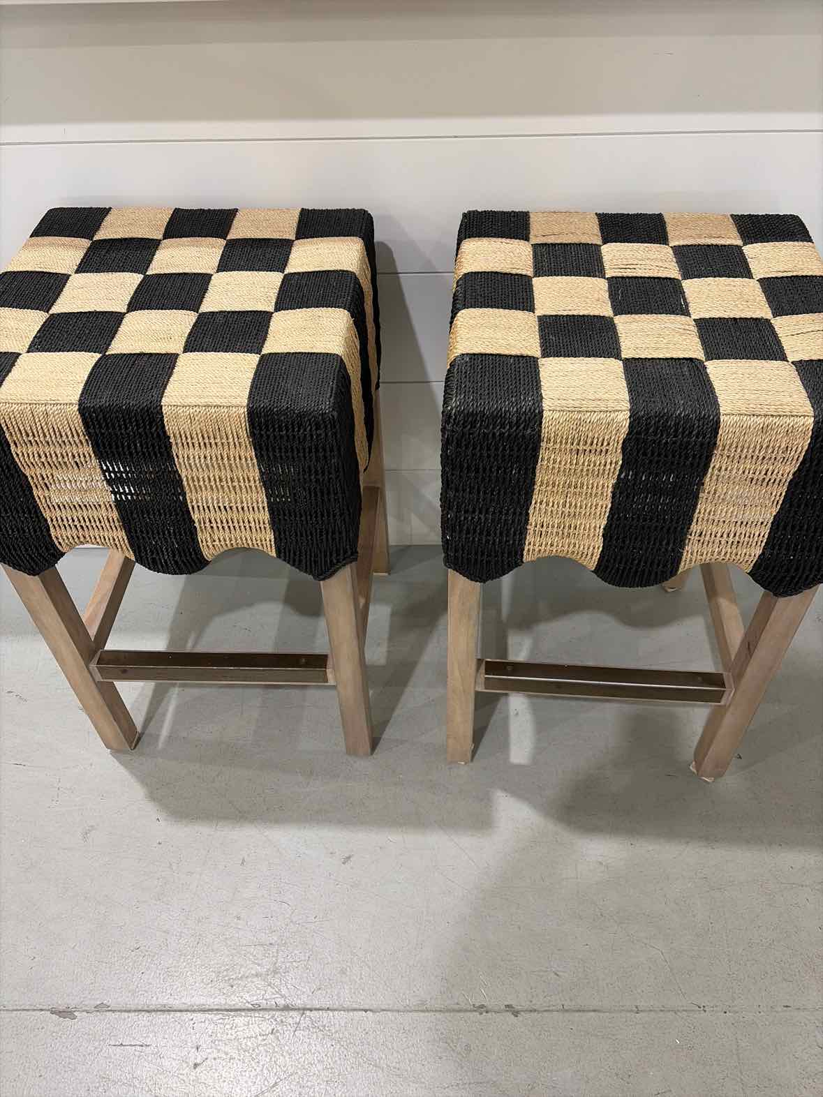 Set Of 2 Mackenzie Childs Black & White Checkered Stools | True Fashionistas.