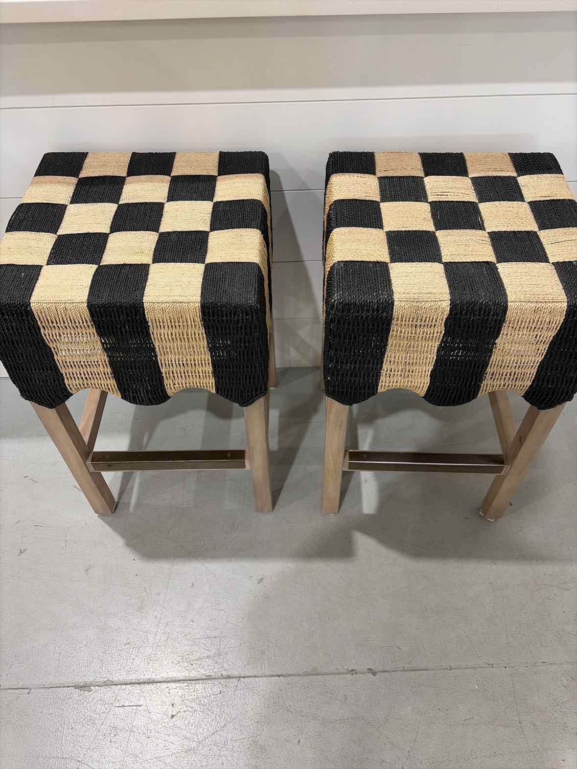 Set Of 2 Mackenzie Childs Black & White Checkered Stools | True Fashionistas.