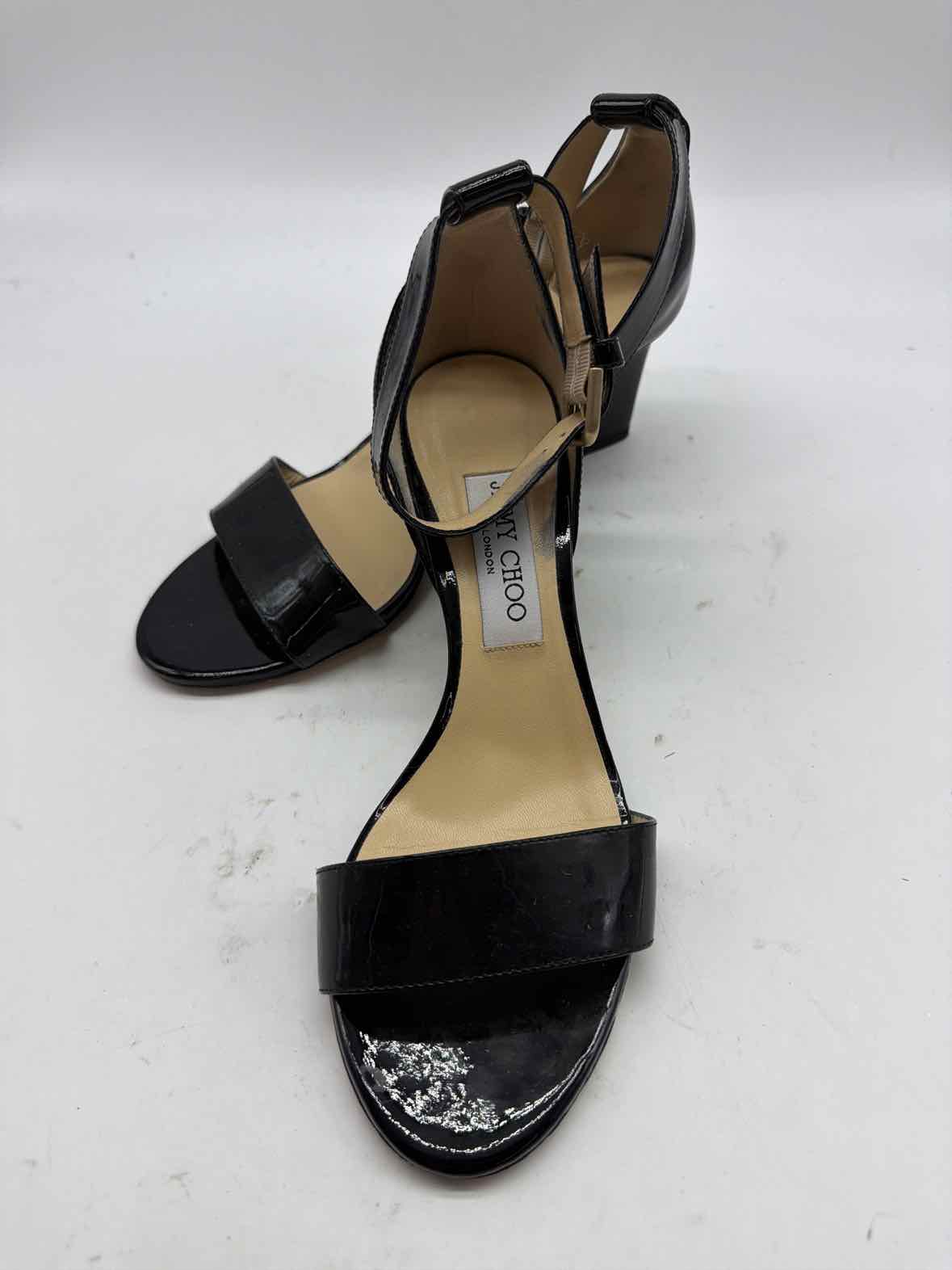 Pre-Owned Jimmy Choo Black Size 8 Patent Leather Ankle Strap Heels | True Fashionistas.