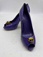Pre-Owned Alexander McQueen Purple Size 9 Patent Leather Peep Toe Heels | True Fashionistas.