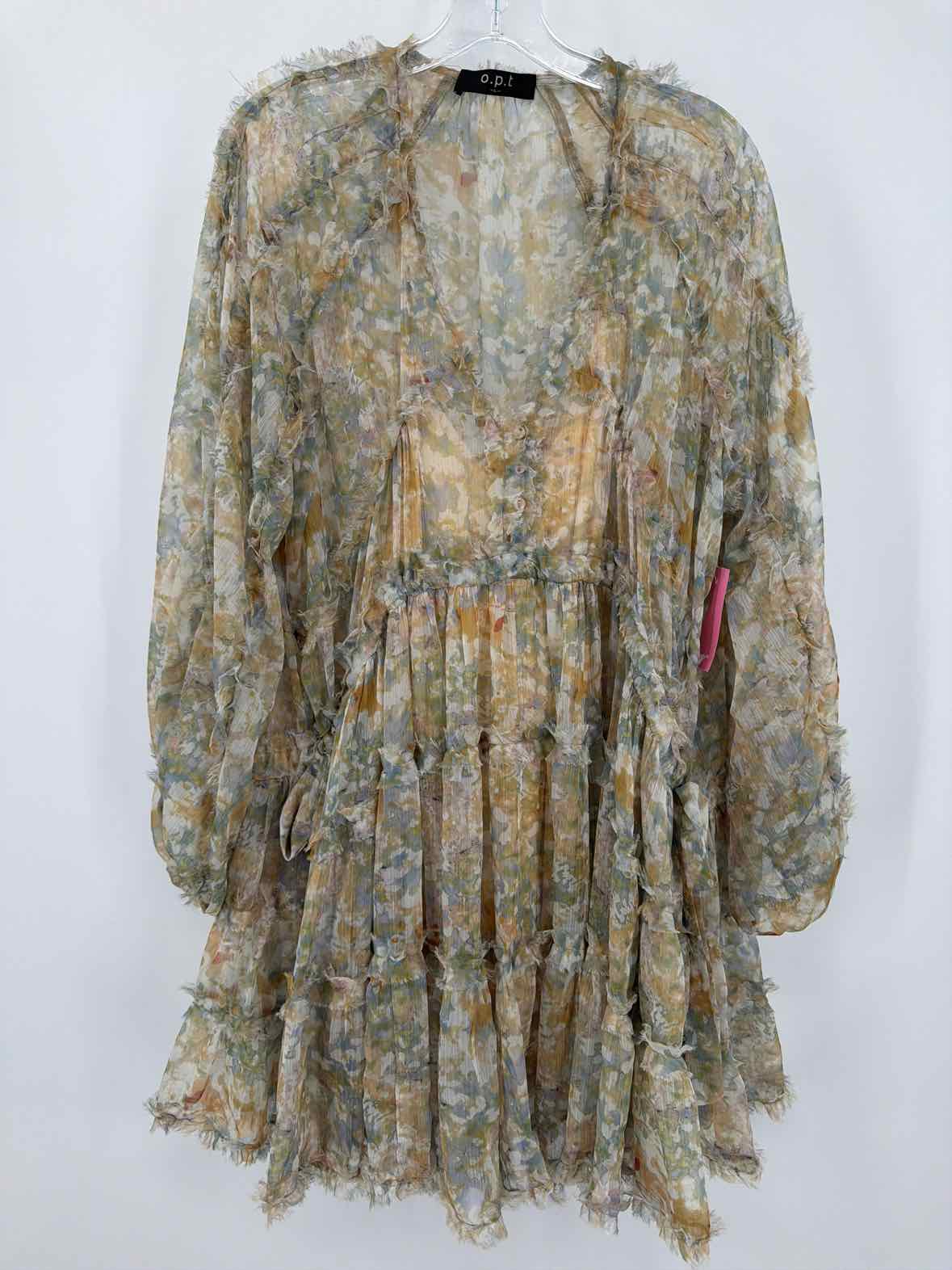 Pre-Owned O.P.T. Green Size Large Short Long Sleeve Dress | True Fashionistas.