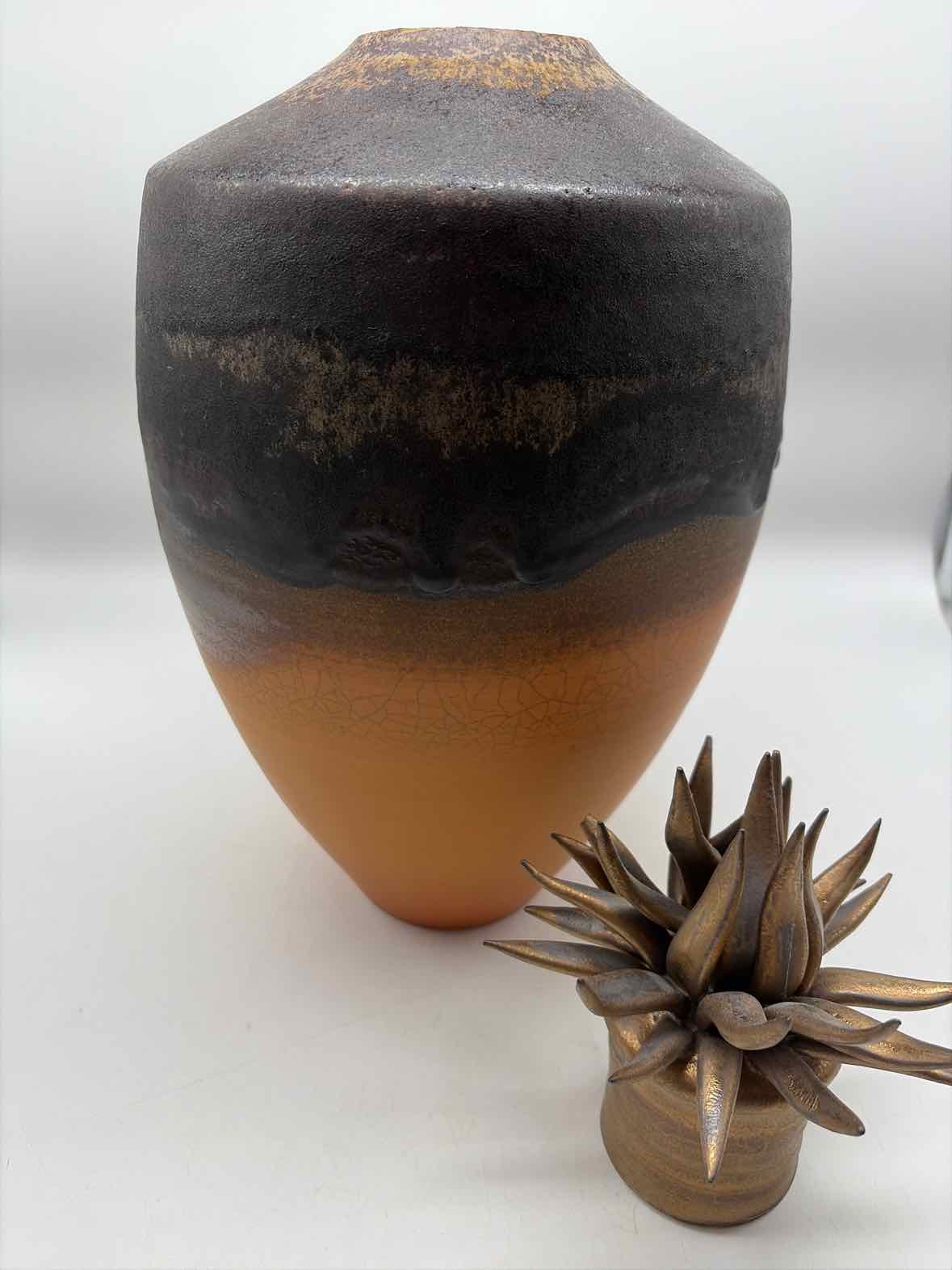 Natalie Blake Orange & Brown Pottery Decorative Pot | True Fashionistas.