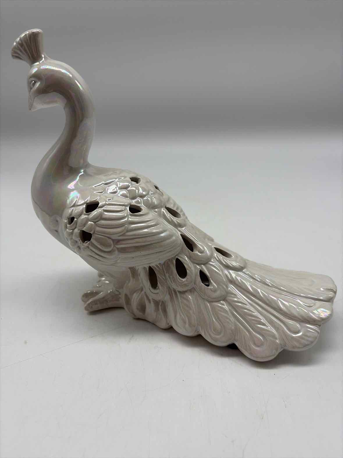 White Iridescent Ceramic Peacock | True Fashionistas.