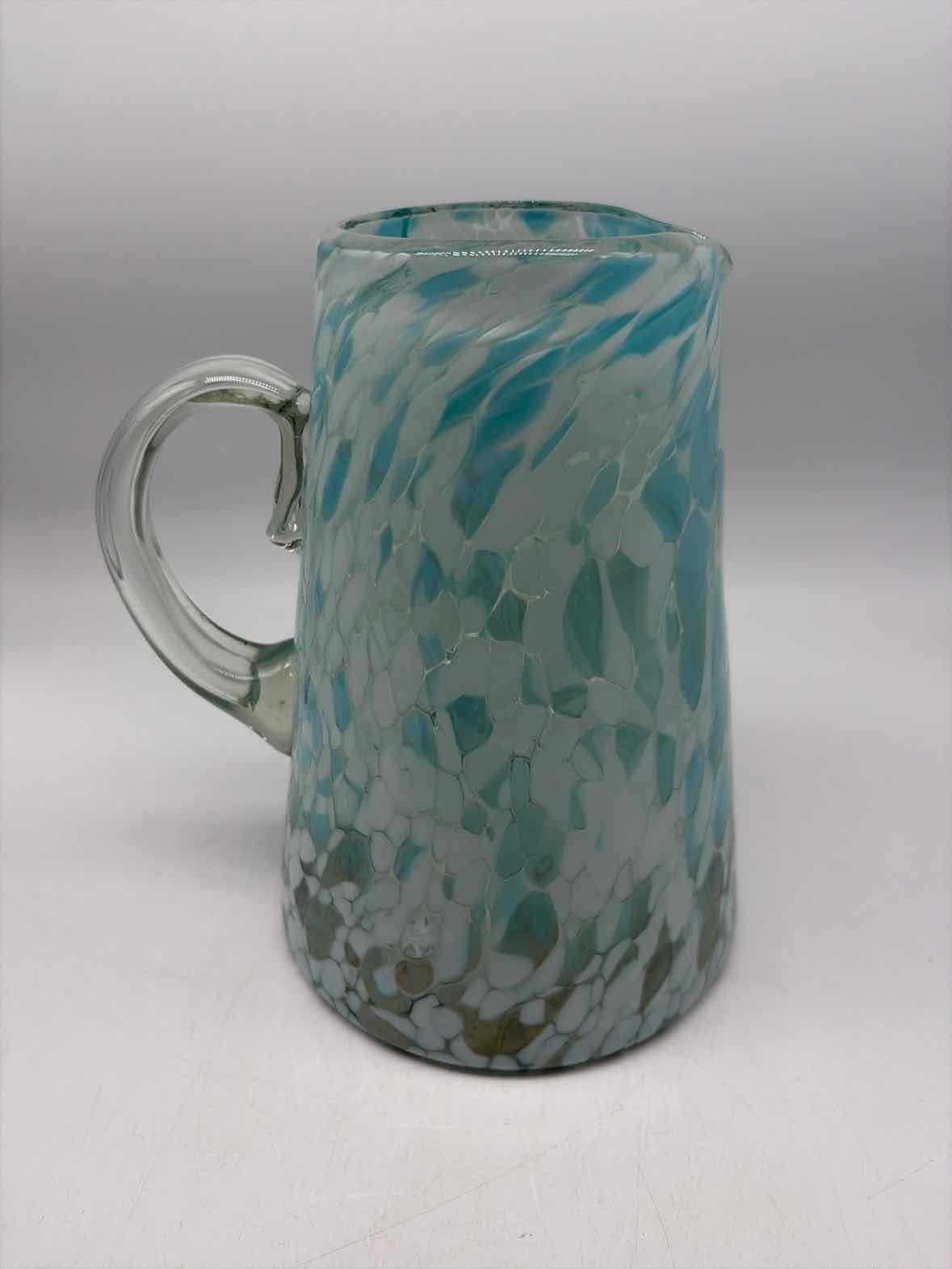 Hand Blown Aqua & White Glass Confetti  Pitcher | True Fashionistas.