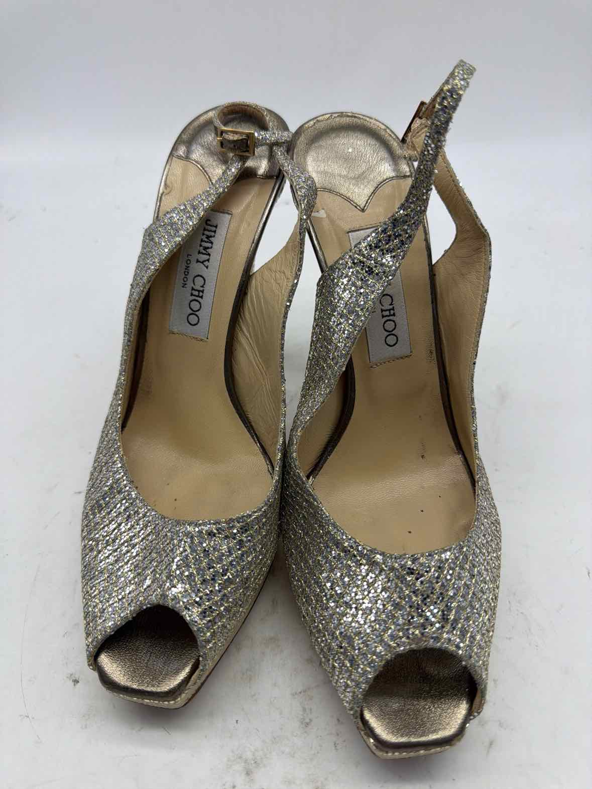 Pre-Owned Jimmy Choo Gold Size 10 Slingback Heels | True Fashionistas.