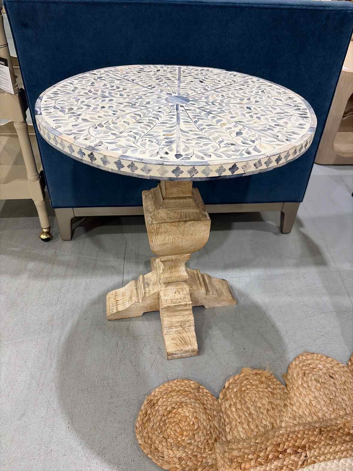 Blue Wood  White Washed Base Inlay Living Room End Table | True Fashionistas.