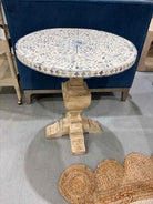 Blue Wood  White Washed Base Inlay Living Room End Table | True Fashionistas.