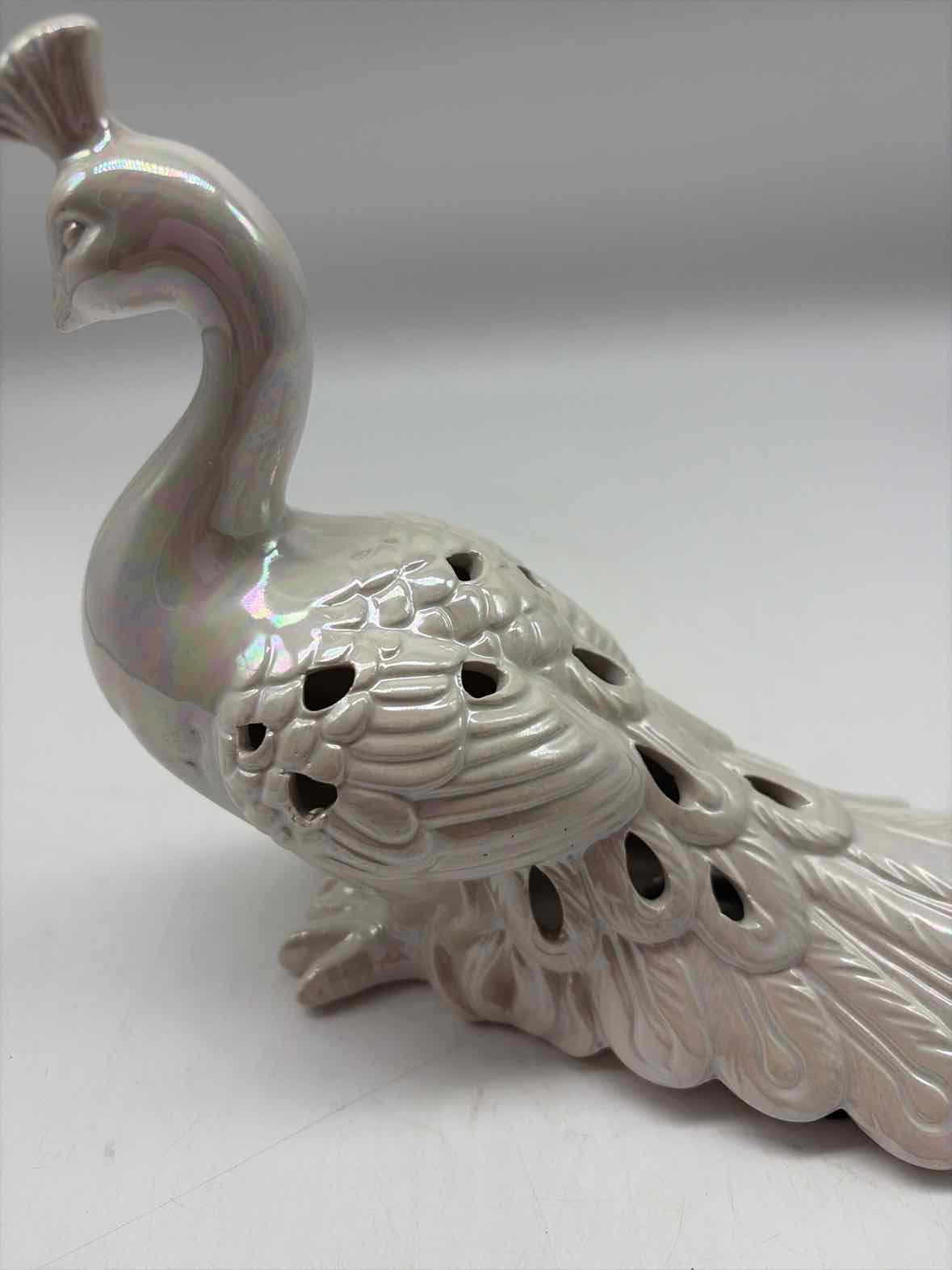 White Iridescent Ceramic Peacock | True Fashionistas.