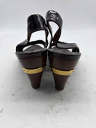 Pre-Owned Louis Vuitton Brown Size 8.5 Patent Leather Wedge Heels | True Fashionistas.
