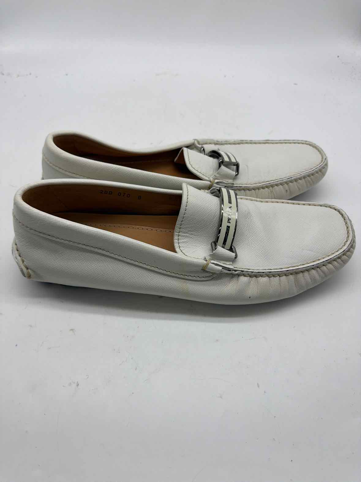 Pre-Owned Prada White 8 Leather Slip On Men's Dress Shoes | True Fashionistas.