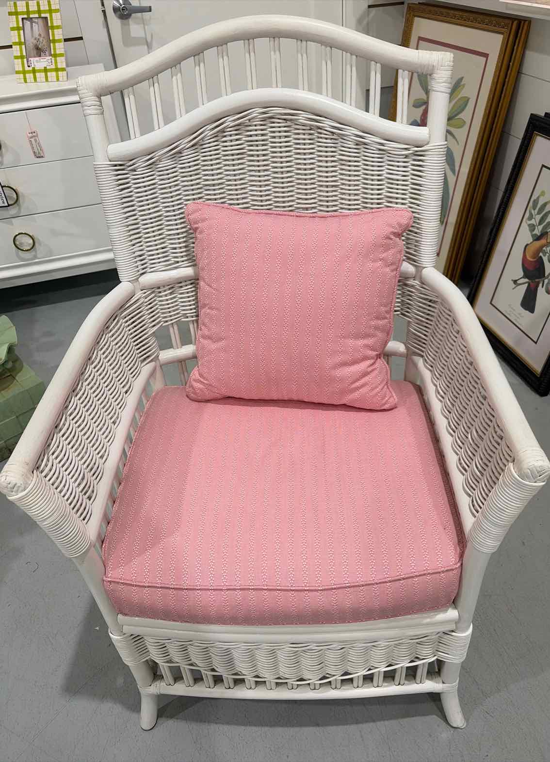 White Wicker Chair With Pink Cushions | True Fashionistas.