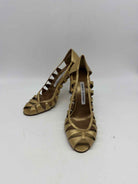 Pre-Owned Manolo Blahnik Gold Size 37 Peep Toe Heels | True Fashionistas.