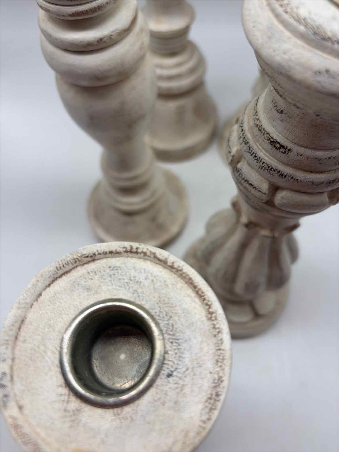 Set Of 5 Composite Whitewashed Candlesticks | True Fashionistas.