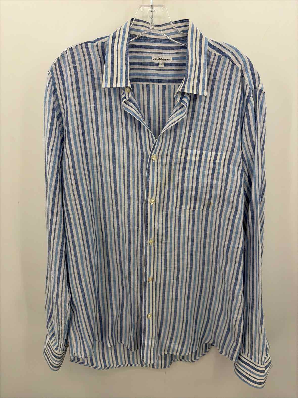 Mario Romano Blue Stripe Size Large Men's Button Down | True Fashionistas.