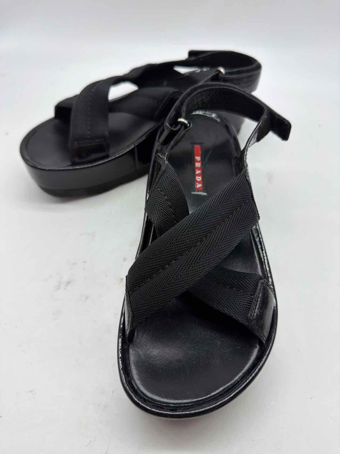 Pre-Owned Prada Black Size 38 Patent Leather Platform Sandals | True Fashionistas.