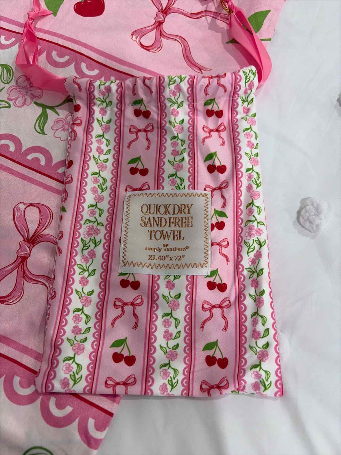 Simply Southern Pink Bow and Cherry Quick Dry Sand Free Towel | True Fashionistas.