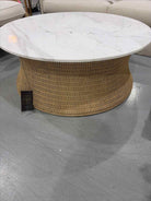 Marina White and Tan with Faux Wicker Base Coffee Table | True Fashionistas.
