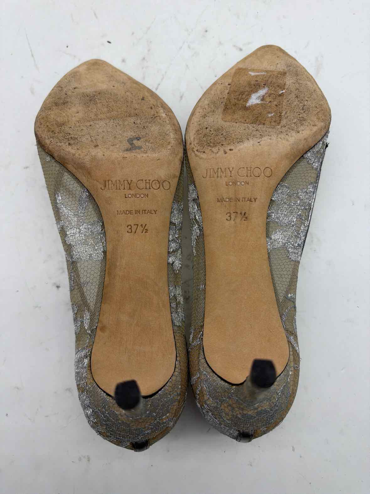 Pre-Owned Jimmy Choo Silver Size 7.5 Lace Pump Heels | True Fashionistas.