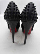 Pre-Owned Christian Louboutin Grey Size 8.5 spike accent Peep Toe Heels | True Fashionistas.