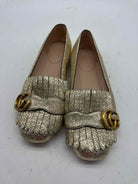 Pre-Owned Gucci Gold Size 6 GG Marmot Fringe Flat Flats | True Fashionistas.