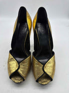 Pre-Owned Alexander McQueen Gold Size 9 Peep Toe Heels | True Fashionistas.