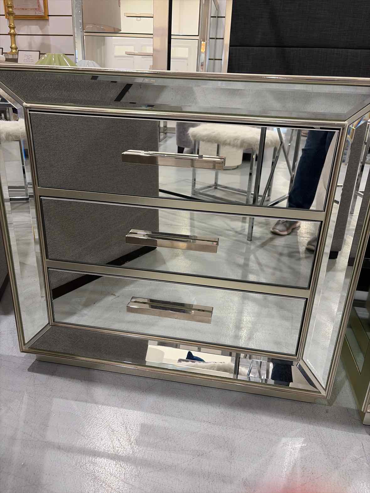 Kevin Charles Champagne Frame Mirrored Nightstand | True Fashionistas.