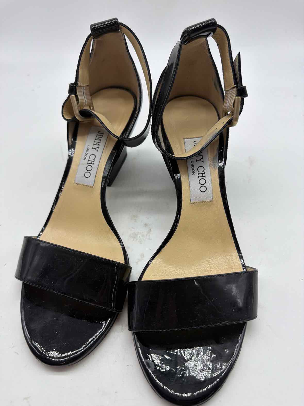 Pre-Owned Jimmy Choo Black Size 8 Patent Leather Ankle Strap Heels | True Fashionistas.
