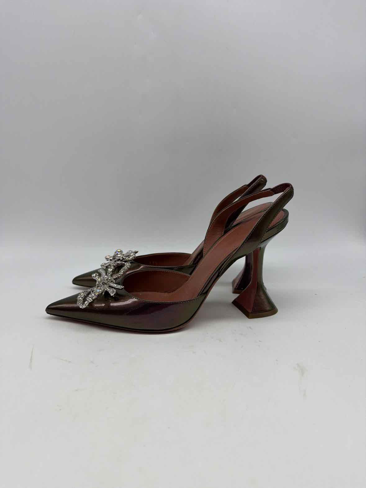 Pre-Owned Amina Muaddi Green Size 37.5 Slingback Heels | True Fashionistas.